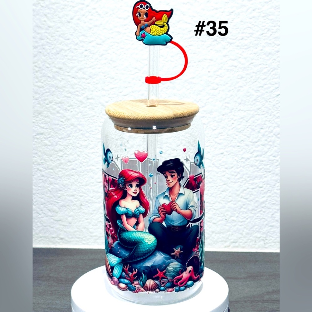 Mermaid and Prince Glass Jar with Straw